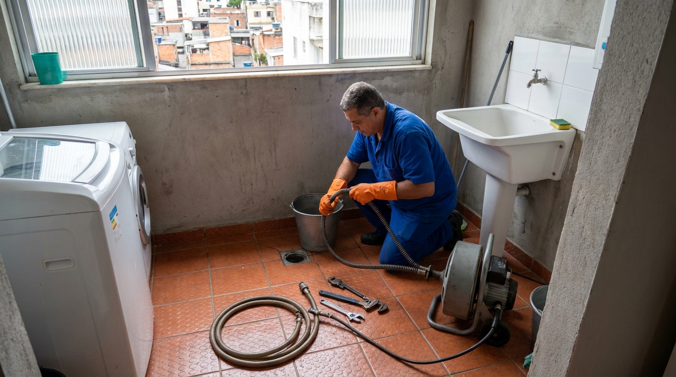 Desentupimento de ralo com equipamento em Belém‑PA